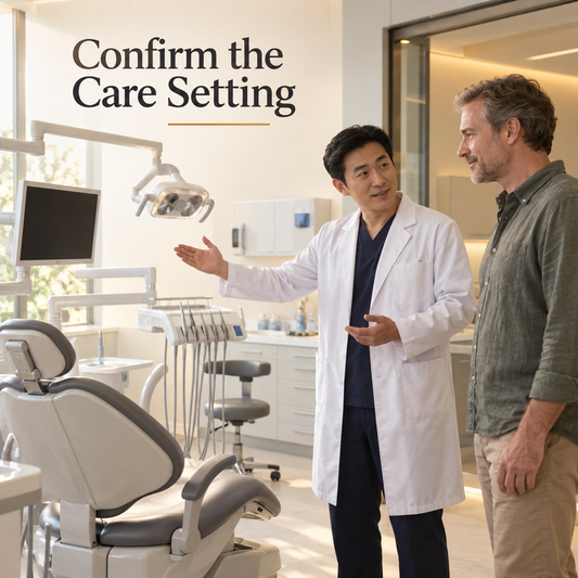 Confirm the Care Setting. Educational illustration.