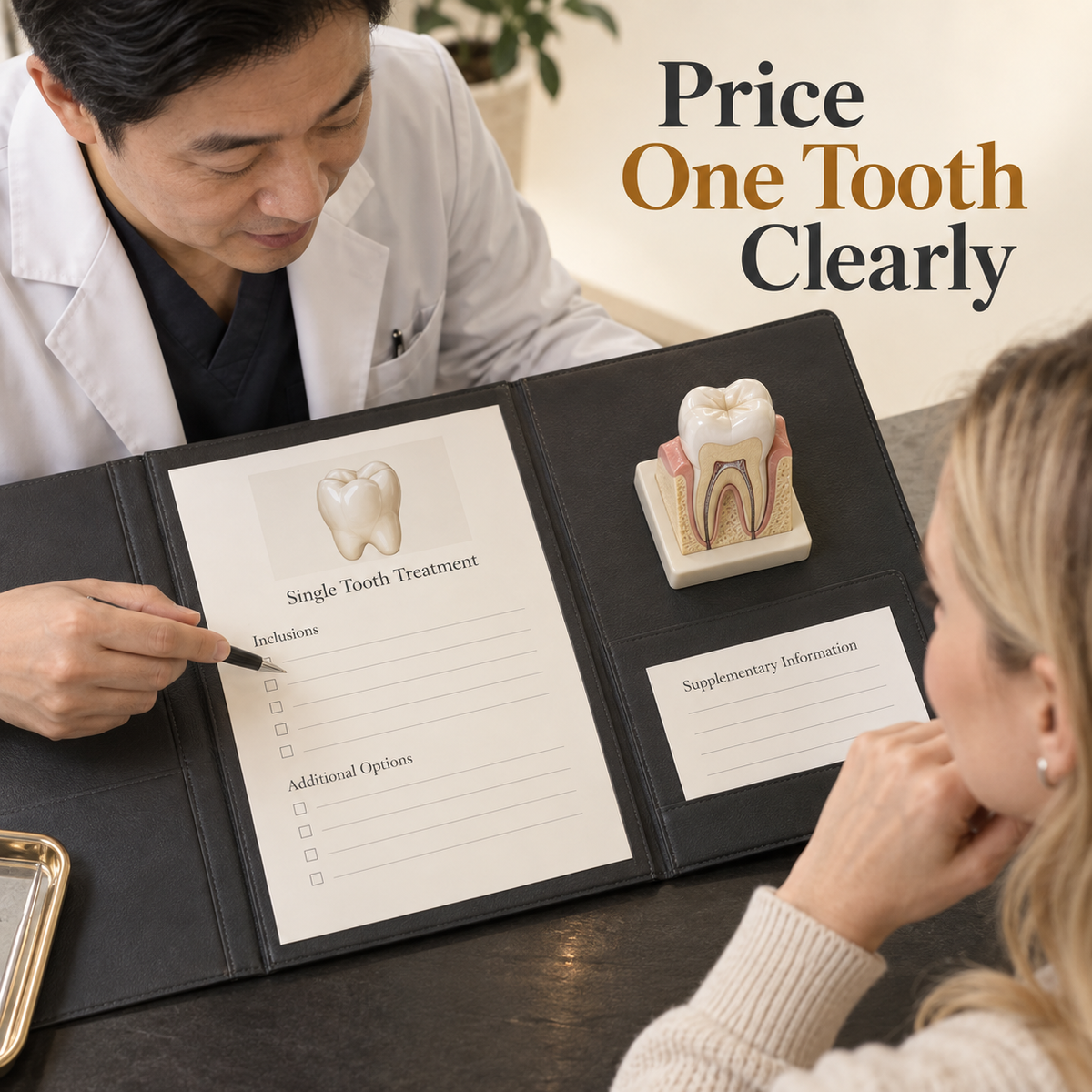 Price One Tooth Clearly. Educational illustration.