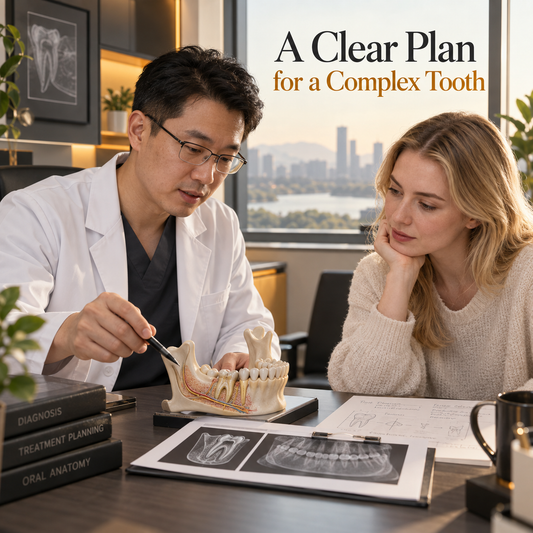A Clear Plan for a Complex Tooth. Educational illustration.