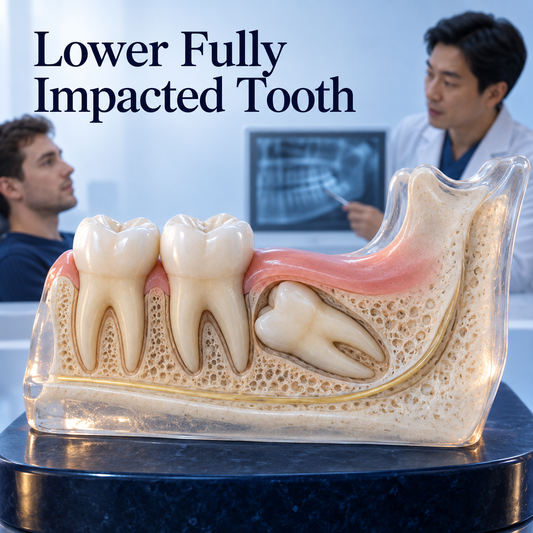 Lower Fully Impacted Tooth. Educational illustration.