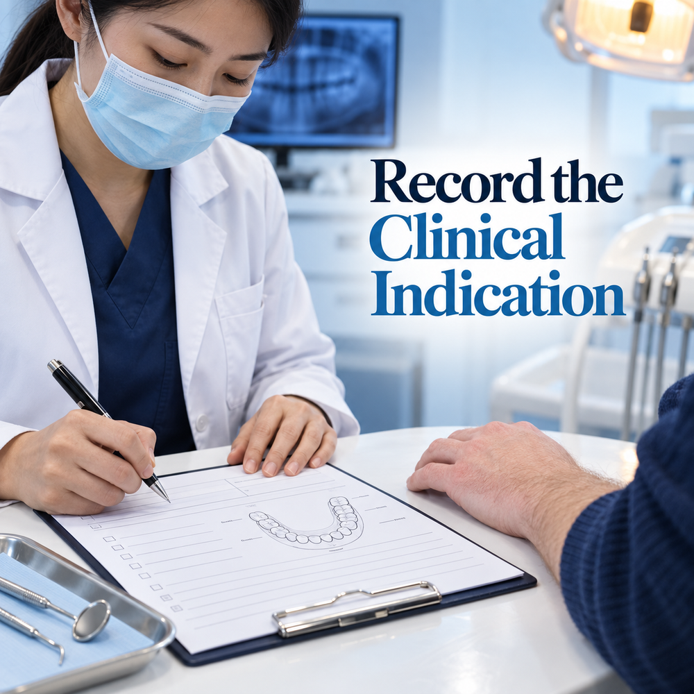Record the Clinical Indication. Educational illustration.