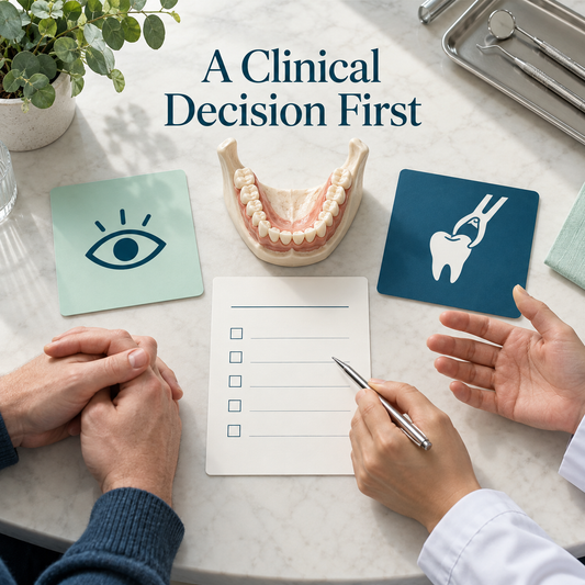 A Clinical Decision First. Educational illustration.