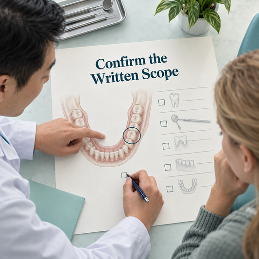 Confirm the Written Scope. Educational illustration.