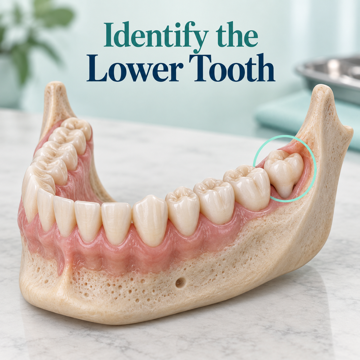 Identify the Lower Tooth. Educational illustration.
