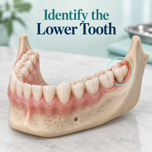Identify the Lower Tooth. Educational illustration.