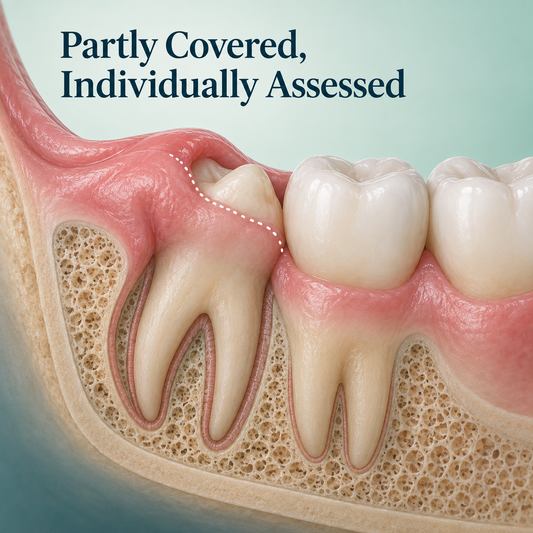 Partly Covered, Individually Assessed. Educational illustration.