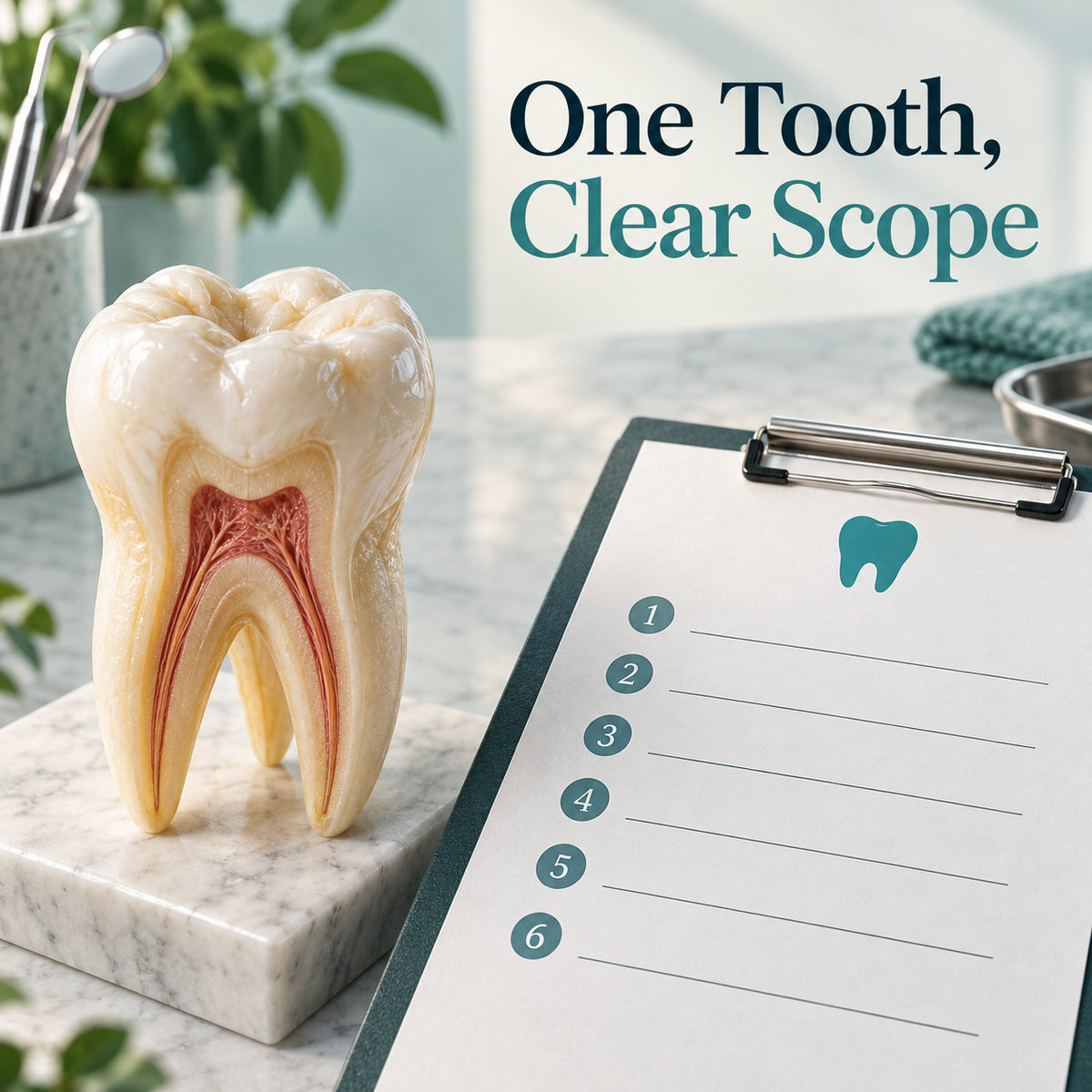 One Tooth, Clear Scope. Educational illustration.
