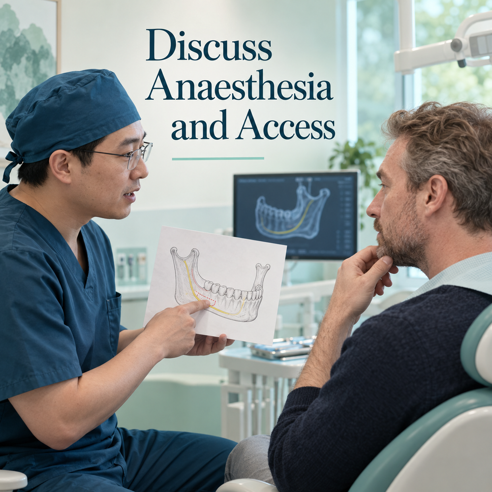 Discuss Anaesthesia and Access. Educational illustration.