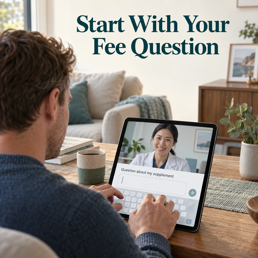 The patient asks a specific question about an additional fee. Illustrative scene.
