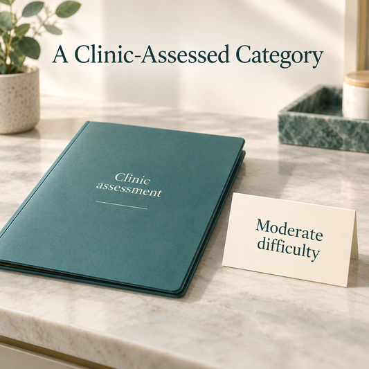 The moderate classification comes from the clinical assessment. Illustrative scene.