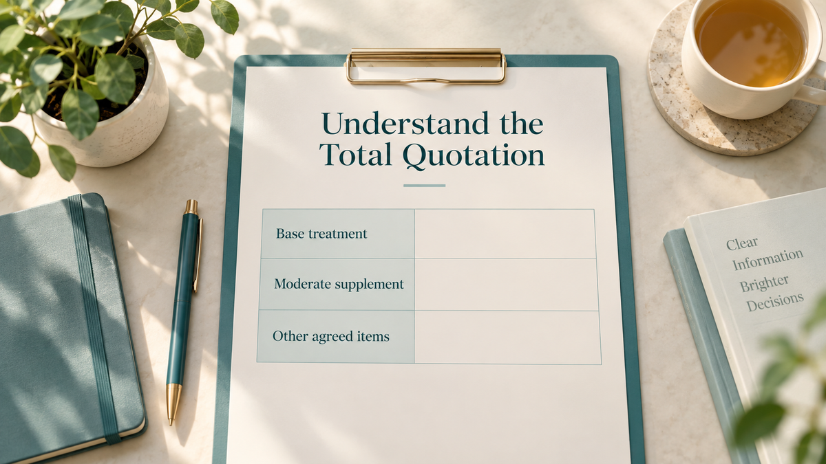 The total should distinguish the base fee and the supplement. Illustrative scene.