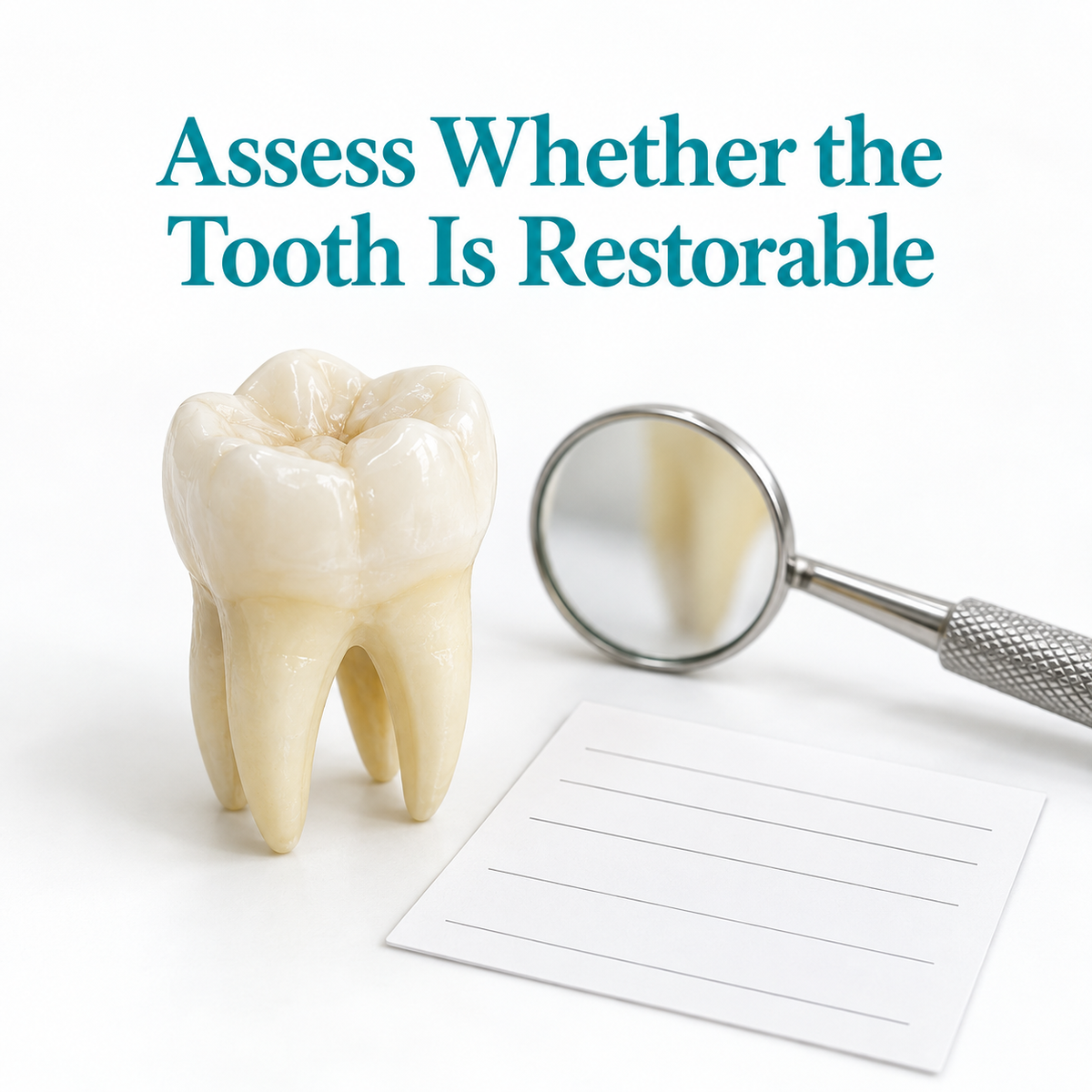 The remaining molar structure is assessed. Educational illustration.