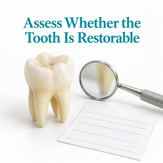 The remaining molar structure is assessed. Educational illustration.