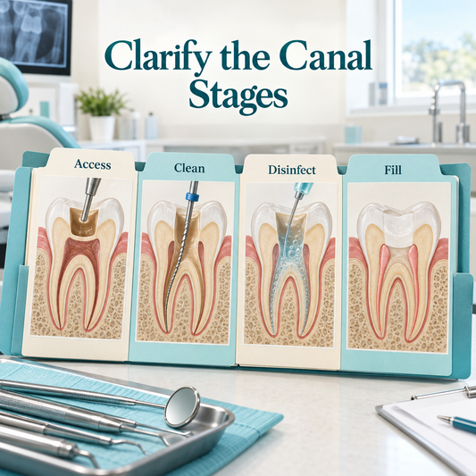 The stages are recorded in a treatment plan. Educational illustration.