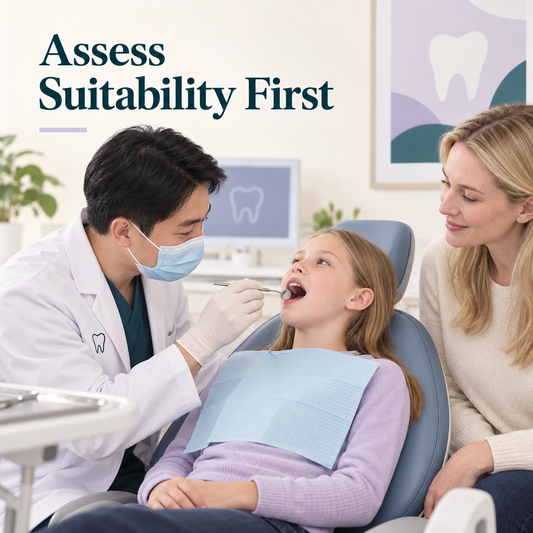 A Chinese dentist examines a foreign child before selecting treatment. Educational illustration.