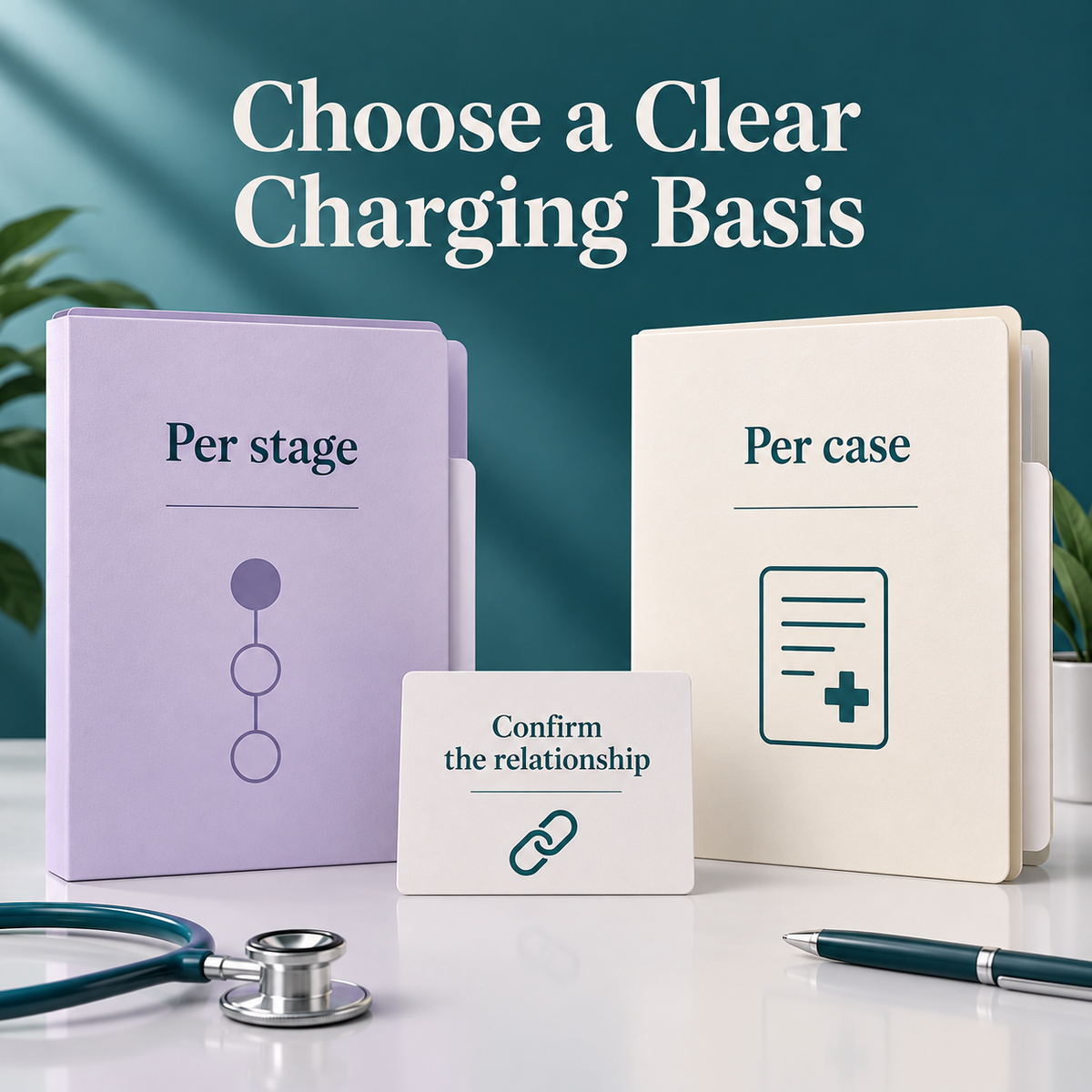Per-stage and per-case charging need to be distinguished. Educational illustration.