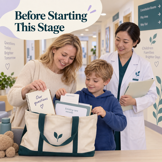 A family prepares for the first stage appointment. Educational illustration.