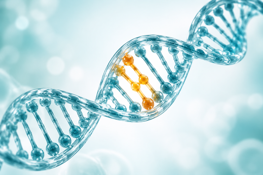 AI-generated conceptual illustration of a highlighted DNA region for molecular biomarker research.