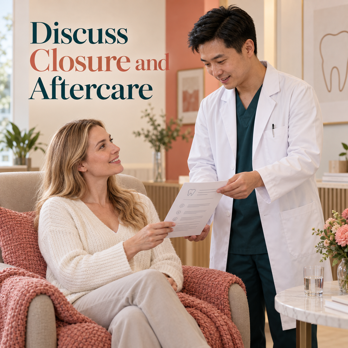 Discuss Closure and Aftercare. Educational illustration.