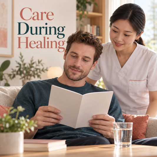 Care During Healing. Educational illustration.