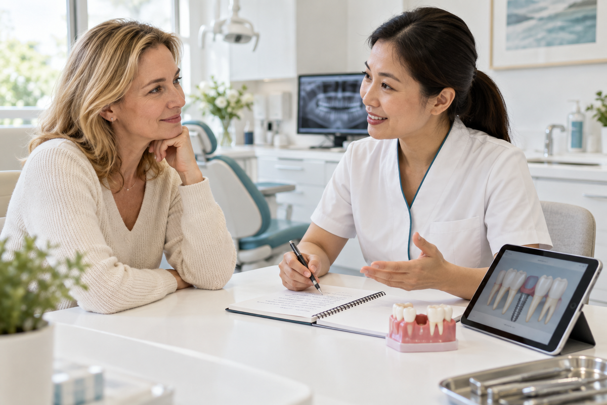 Illustrative discussion of a dental treatment plan; not actual staff or a patient testimonial.