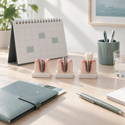 Illustrative staged dental appointments and follow-up planning.