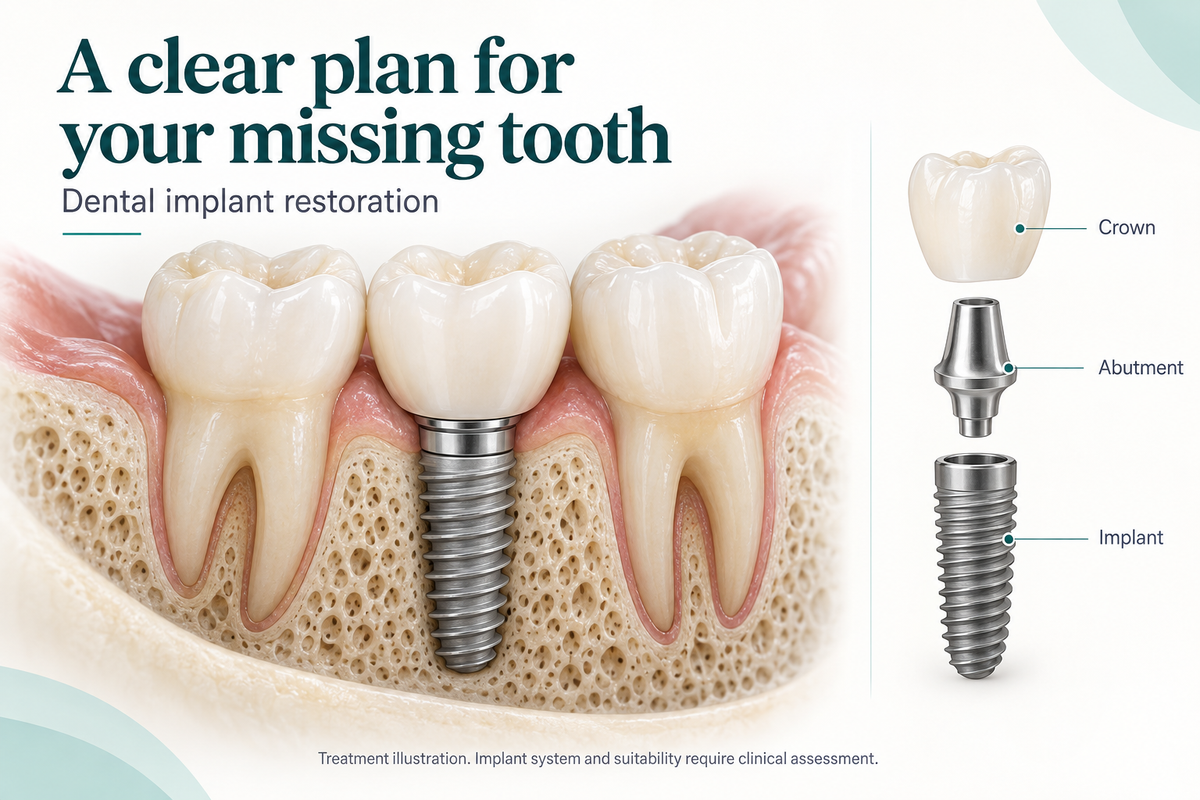 Illustrative implant restoration, not an exact manufacturer device