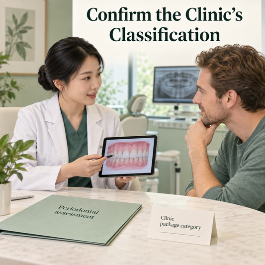 The clinic explains its package classification. Educational illustration.