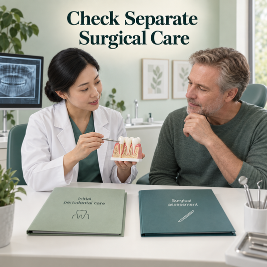 Surgical services are separately assessed. Educational illustration.