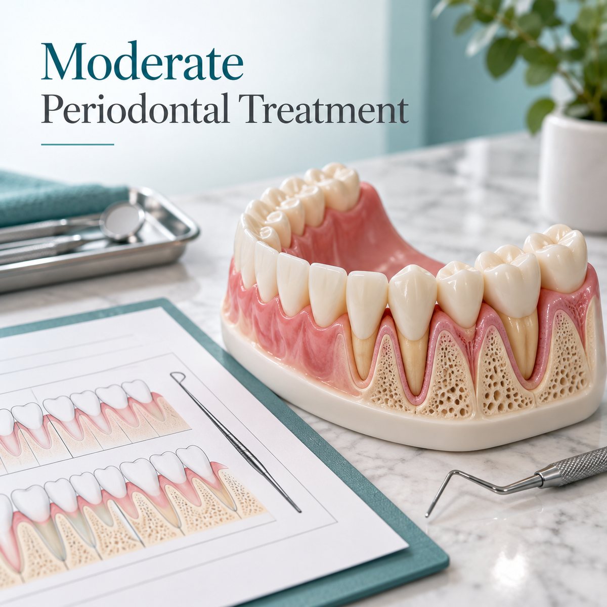 Moderate Periodontal Treatment. Educational illustration.
