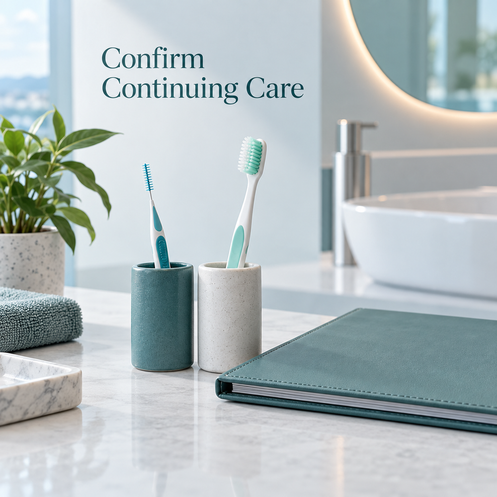 Confirm Continuing Care. Educational illustration.