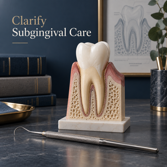 Clarify Subgingival Care. Educational illustration.