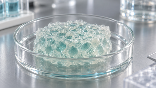 AI-generated educational illustration: hydrogel. Not a real patient, hospital or clinical result.