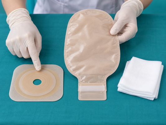 Practical stoma education — AI-generated educational illustration.