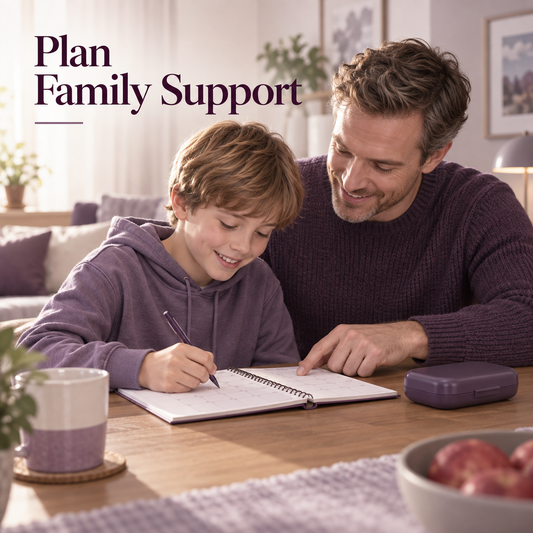 A family prepares practical support for the prescribed course. Educational illustration.