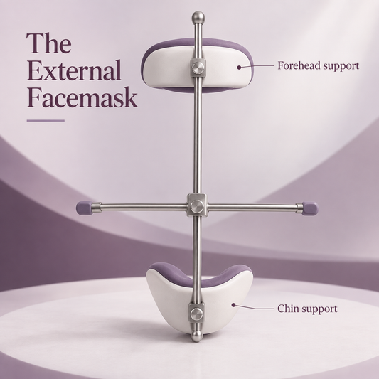 Forehead and chin support are parts of a conceptual facemask. Educational illustration.