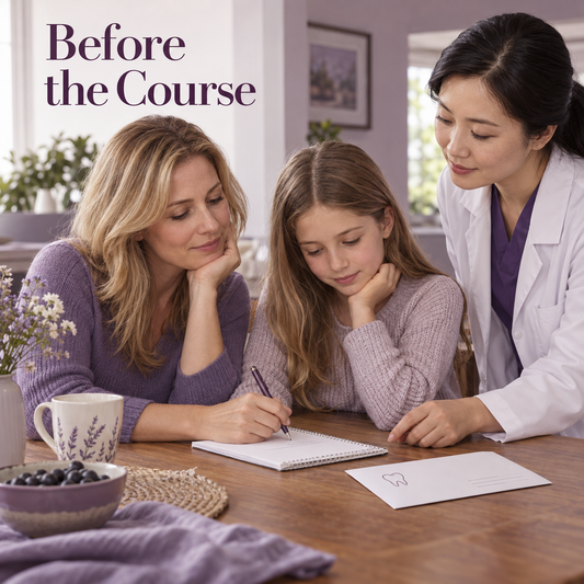 A family prepares questions before the course. Educational illustration.