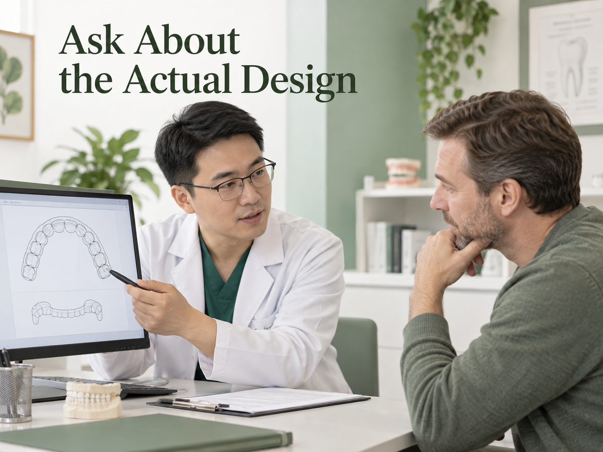 A clinician explains a proposed spring appliance design. Educational illustration.