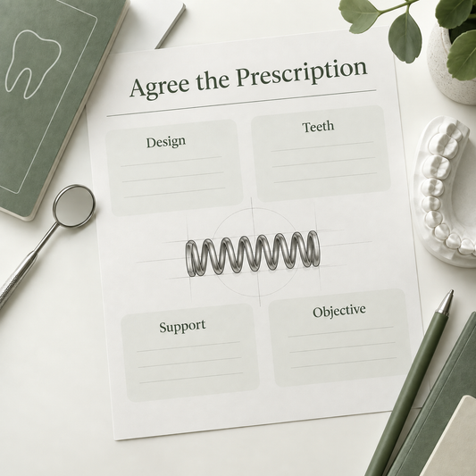 A written prescription identifies the actual spring design. Educational illustration.