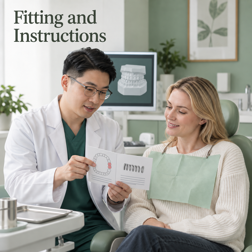 The clinic provides fitting and care guidance. Educational illustration.