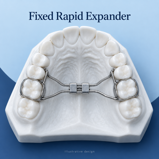 Fixed expander teaching model viewed from the palate. Educational illustration.