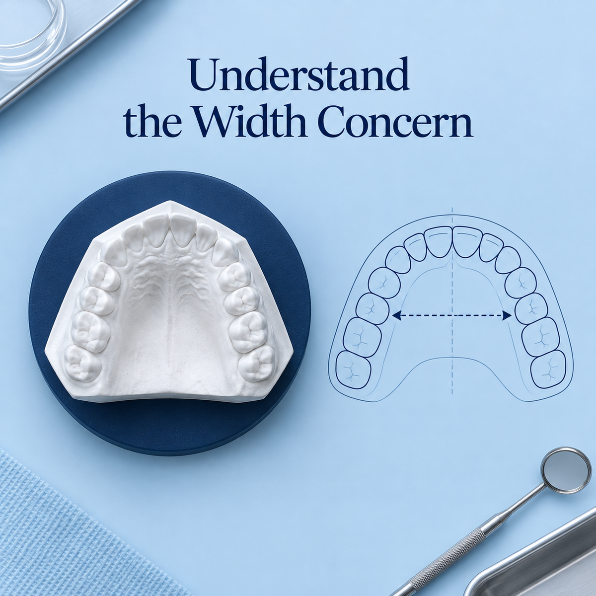 A transverse arch-width concern is examined. Educational illustration.