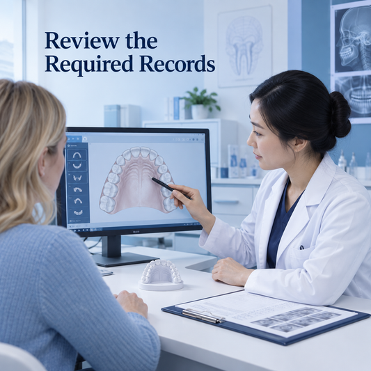 The clinician selects records for assessment. Educational illustration.