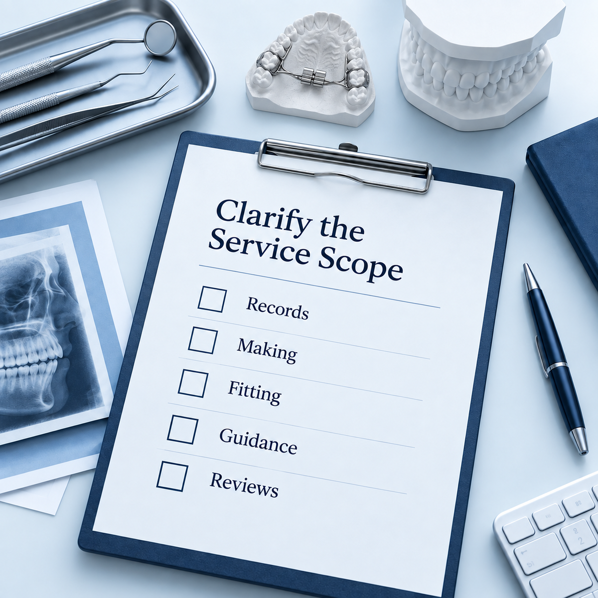 The written quote lists the surrounding clinical services. Educational illustration.