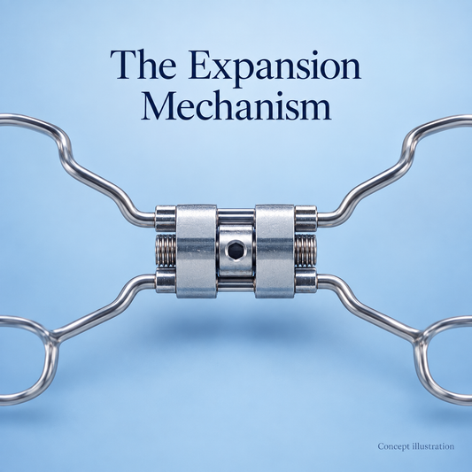 A central mechanism represents the expansion concept. Educational illustration.