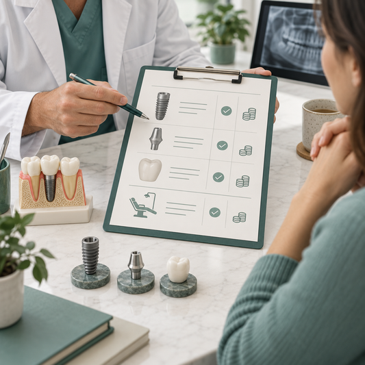 Illustrative dental implant coordination: written. Not an actual patient or staff photograph.