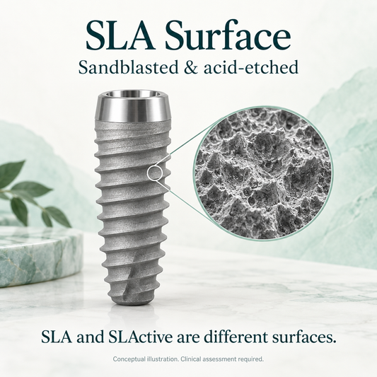 Roxolid SLA surface conceptual educational illustration; exact device and clinical suitability require confirmation.