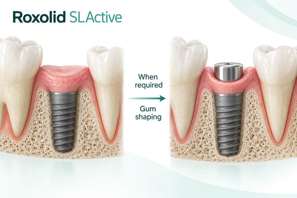 Educational Roxolid SLActive treatment illustration; exact components require clinical confirmation.