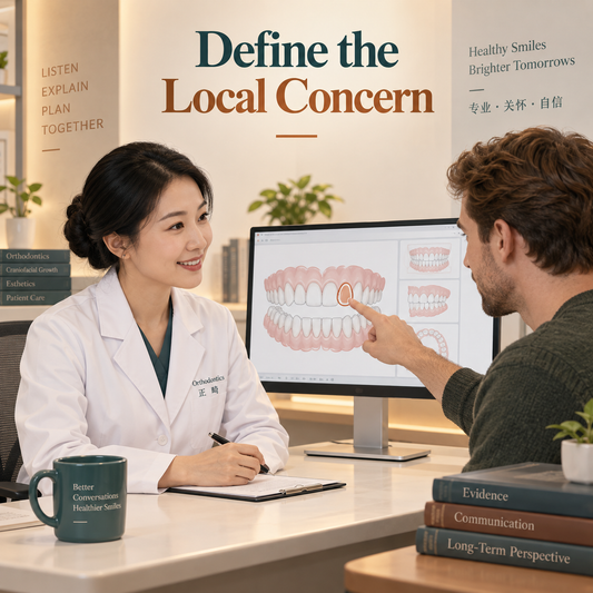 A patient identifies a local space concern. Educational illustration.