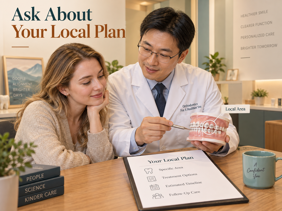 A Chinese clinician discusses a local treatment plan with a foreign patient. Educational illustration.